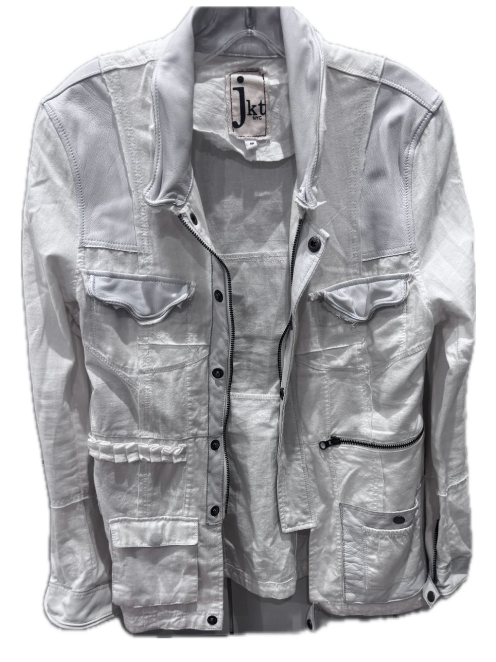 Jakett NYC Meryl Distressed Utility Jacket in white/off-white
